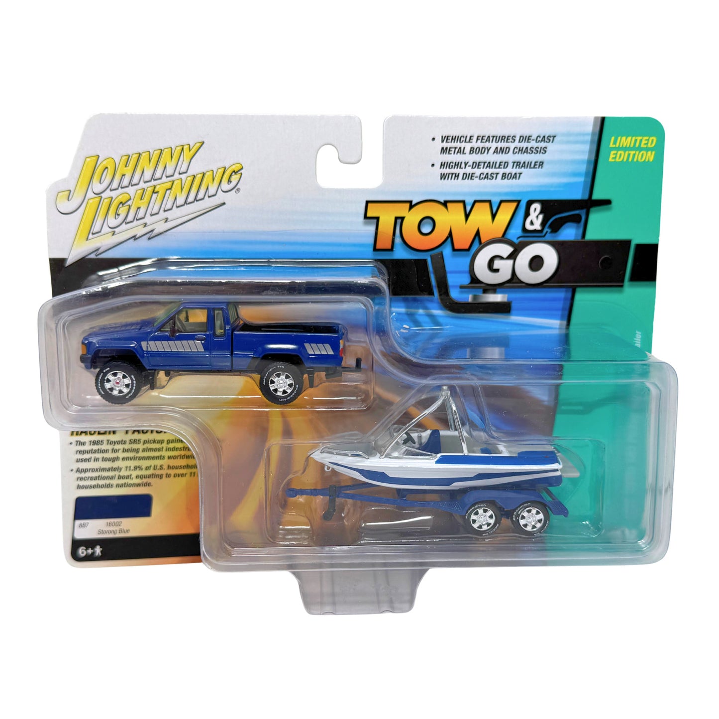 Johnny Lightning Tow & Go 1985 Toyota SR5 Pickup w/ Boat & Trailer 1:64 Diecast