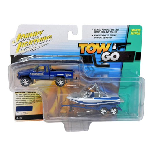 Johnny Lightning Tow & Go 1985 Toyota SR5 Pickup w/ Boat & Trailer 1:64 Diecast