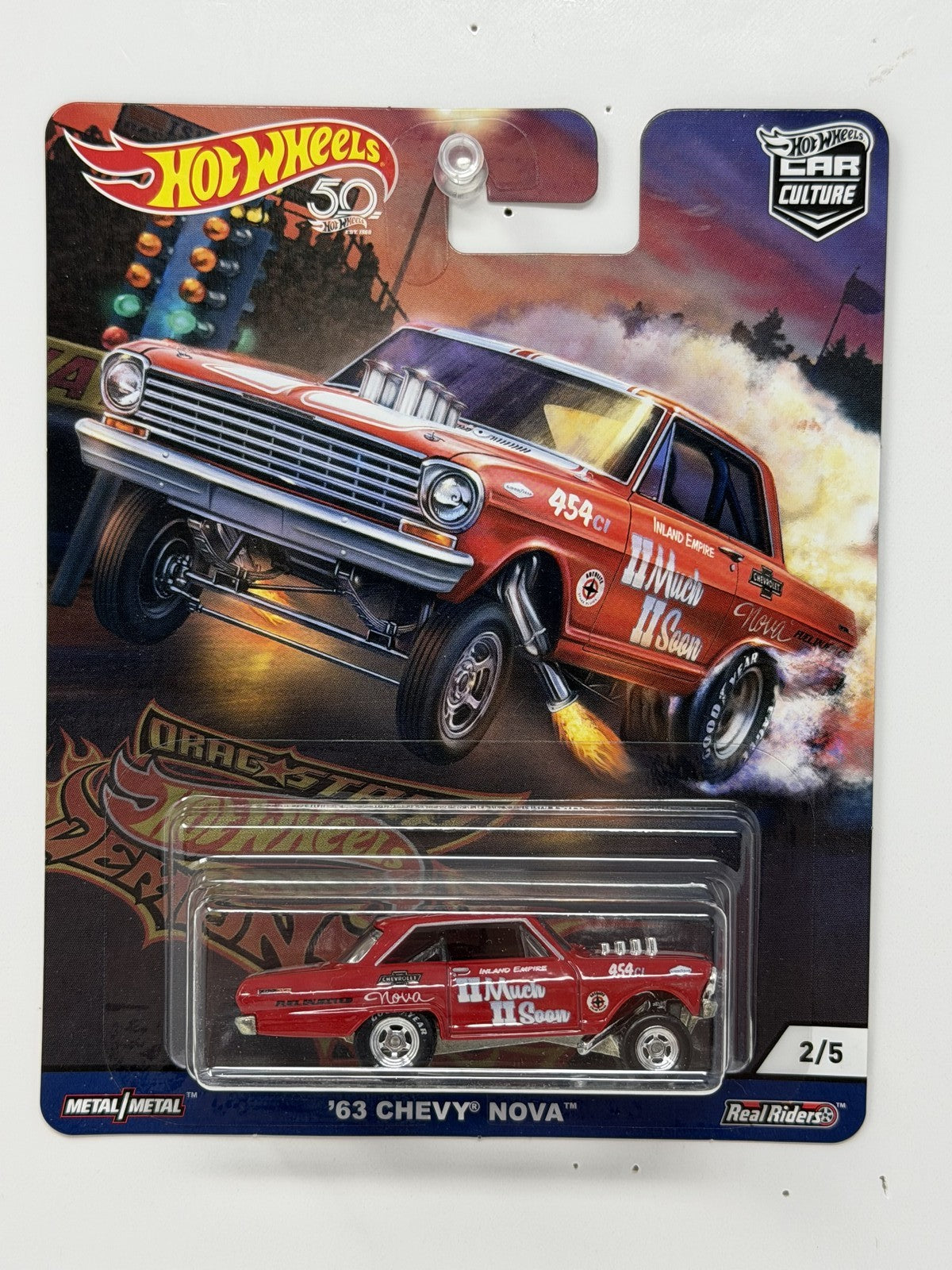 Hot Wheels Drag Strip Demons 1963 Chevy Nova 1:64 Diecast Real Riders