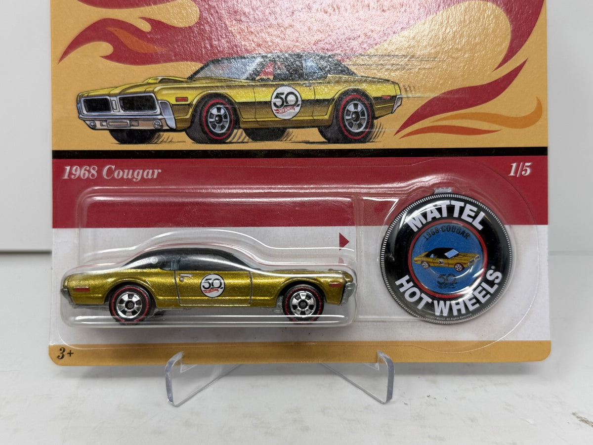 Hot Wheels 50th Anniversary 1968 Mercury Cougar 1:64 Diecast w/ Button