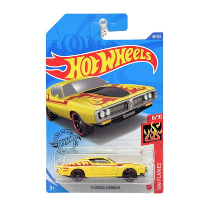 Hot Wheels Flames 1971 Dodge Charger 1:64 Diecast Yellow
