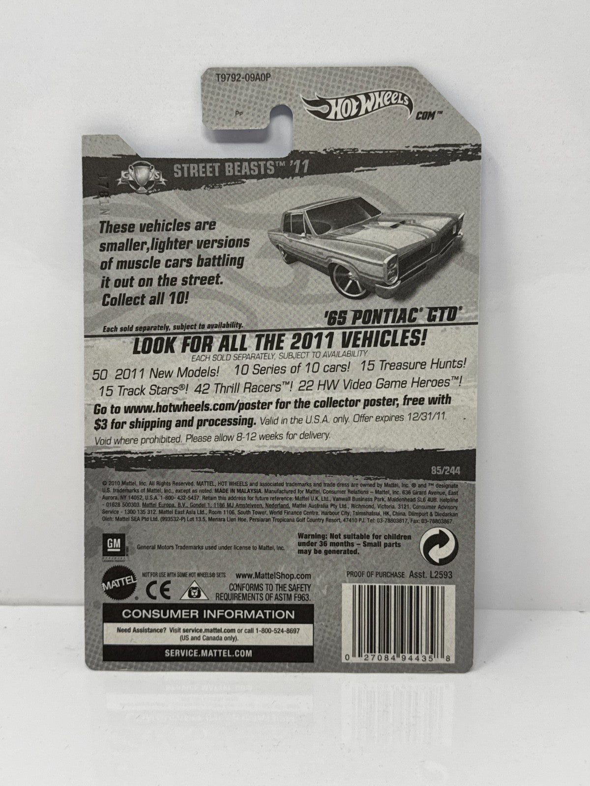 Hot Wheels Street Beasts 1965 Pontiac GTO 1:64 Diecast Factory Sealed