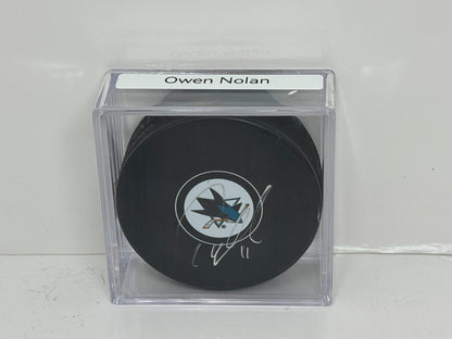Owen Nolan San Jose Sharks Signed NHL Autograph Puck Silver Auto