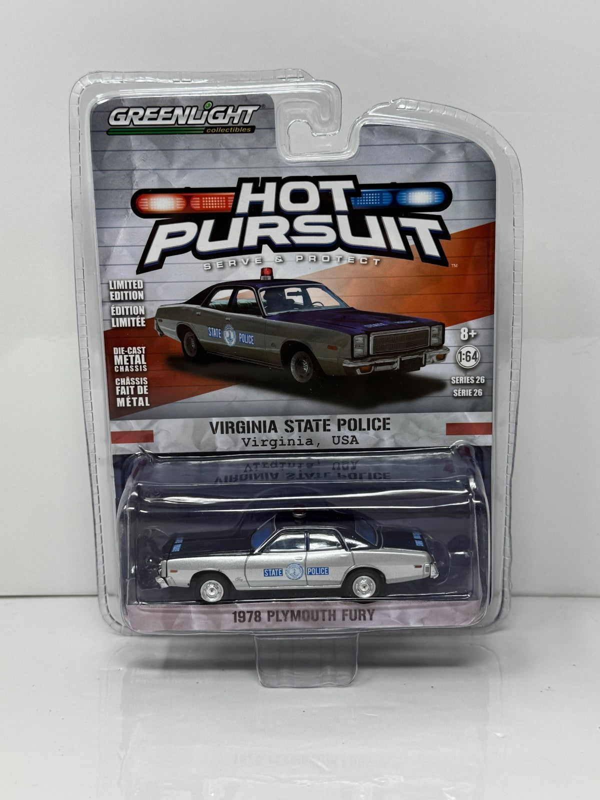 Greenlight Hot Pursuit 1978 Plymouth Fury Virginia State Police 1:64 Diecast