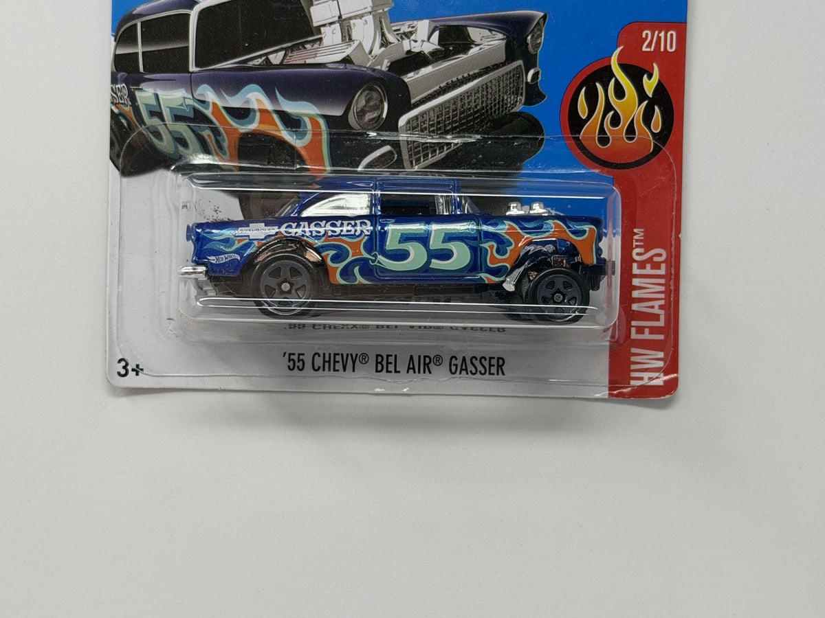 Hot Wheels HW Flames 1955 Chevy Bel Air Gasser Blue 1:64 Diecast Short Card
