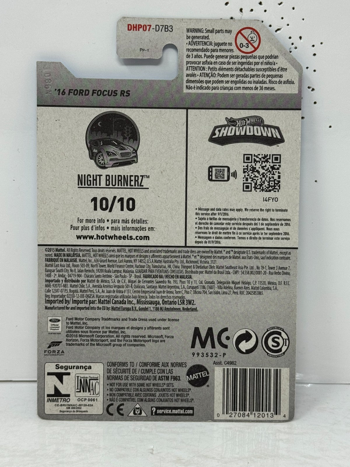 Hot Wheels Night Burnerz 2016 Ford Focus RS 1:64 Diecast PAINT WAVE ERROR