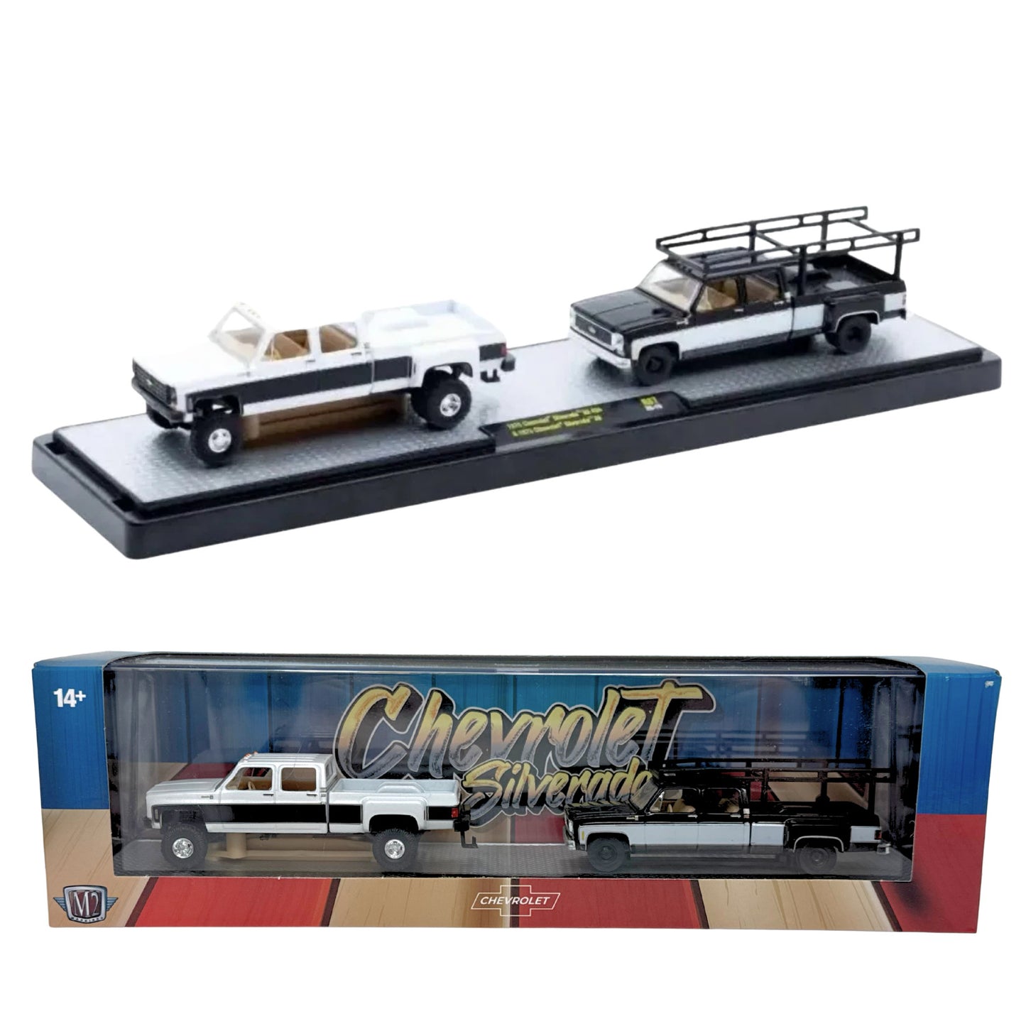 M2 Machines Chevrolet Silverado 1975 Chevrolet Silverado 30 4x4 & 1973 Chevrolet Silverado 30 1:64 Diecast