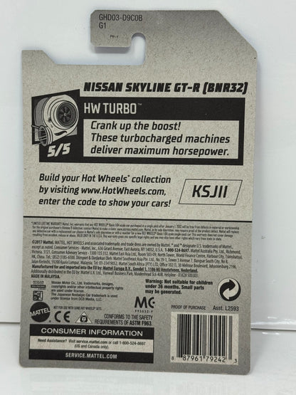 Hot Wheels Turbo Nissan Skyline GT-R BNR32 1:64 Diecast Gray