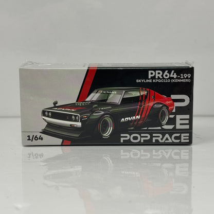 Pop Race PR64 Nissan Skyline KPGC110 Kenmeri Advan Livery 1:64 Diecast