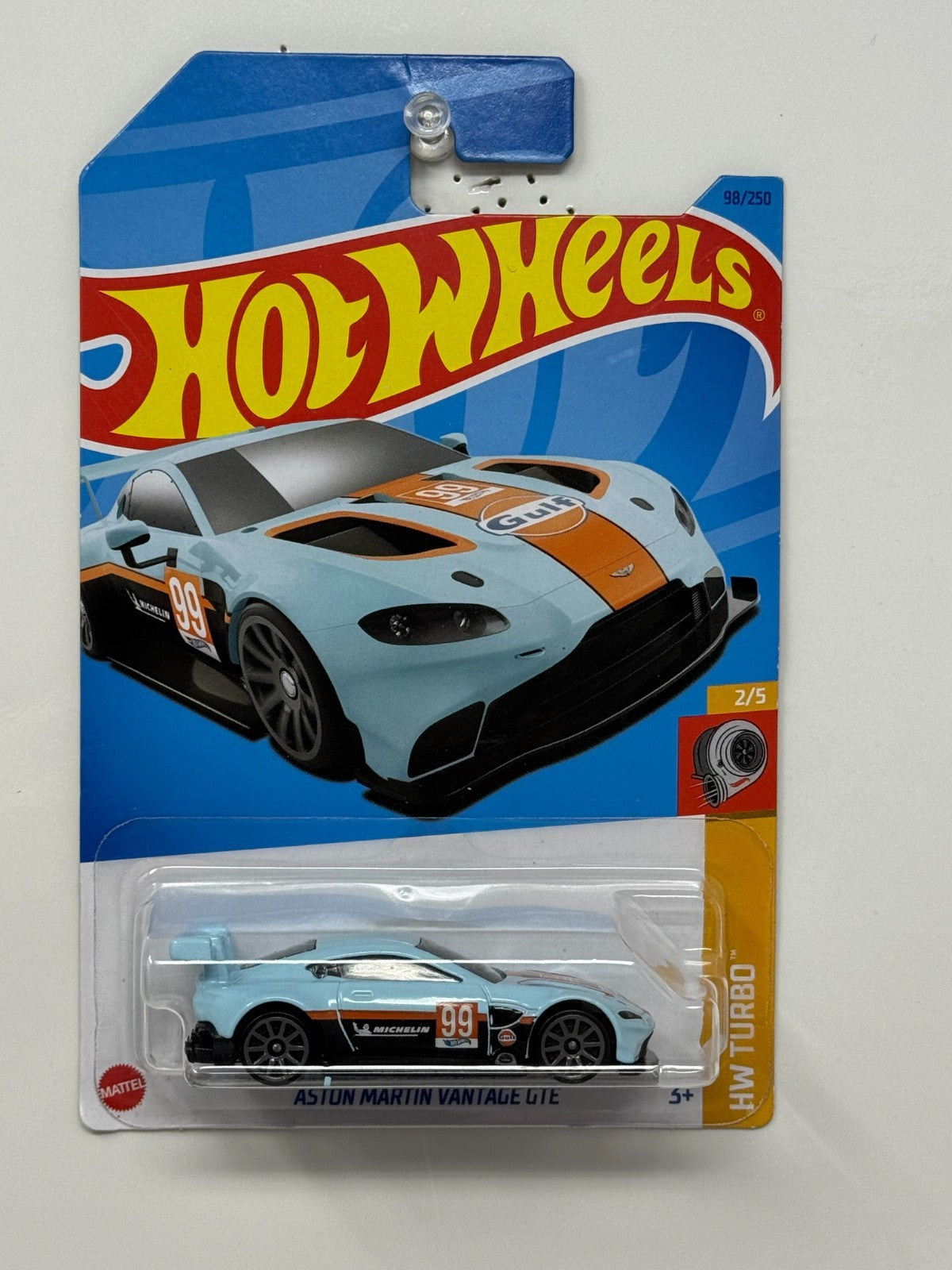 Hot Wheels Turbo Aston Martin Vantage GTE Gulf 1:64 Diecast Light Blue