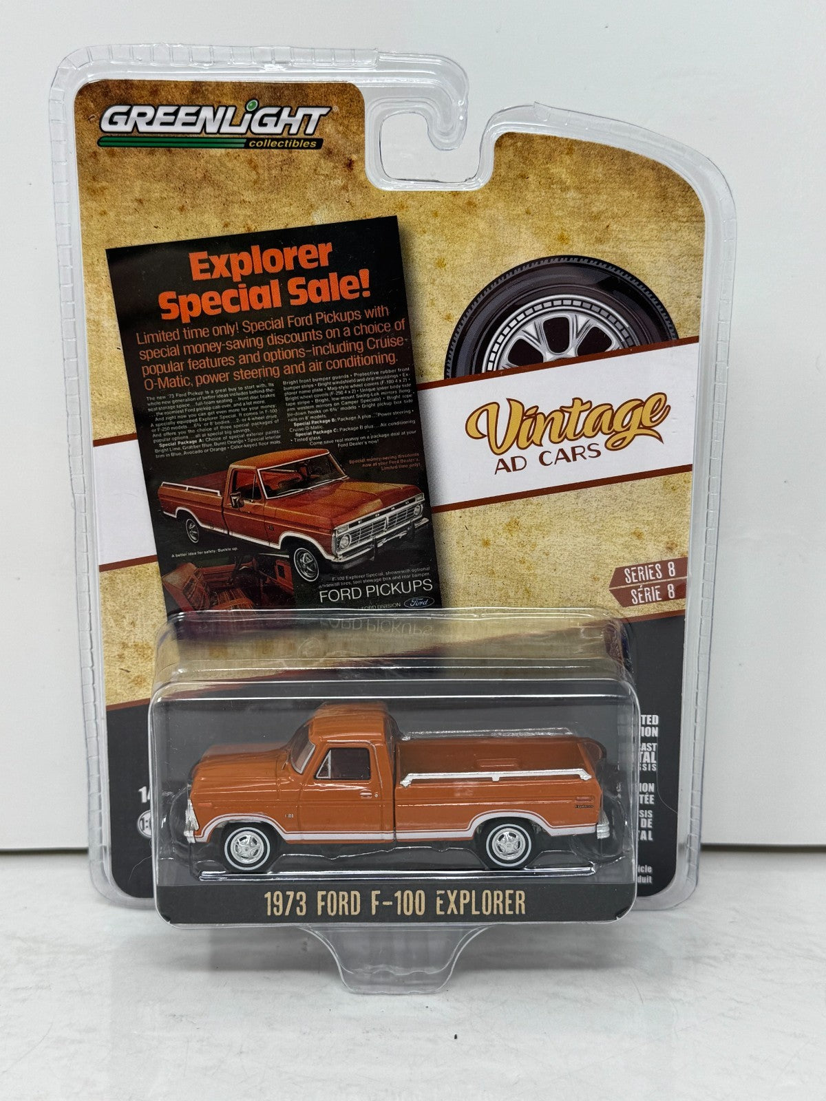 Greenlight Vintage AD Cars 1973 Ford F-100 Explorer 1:64 Diecast