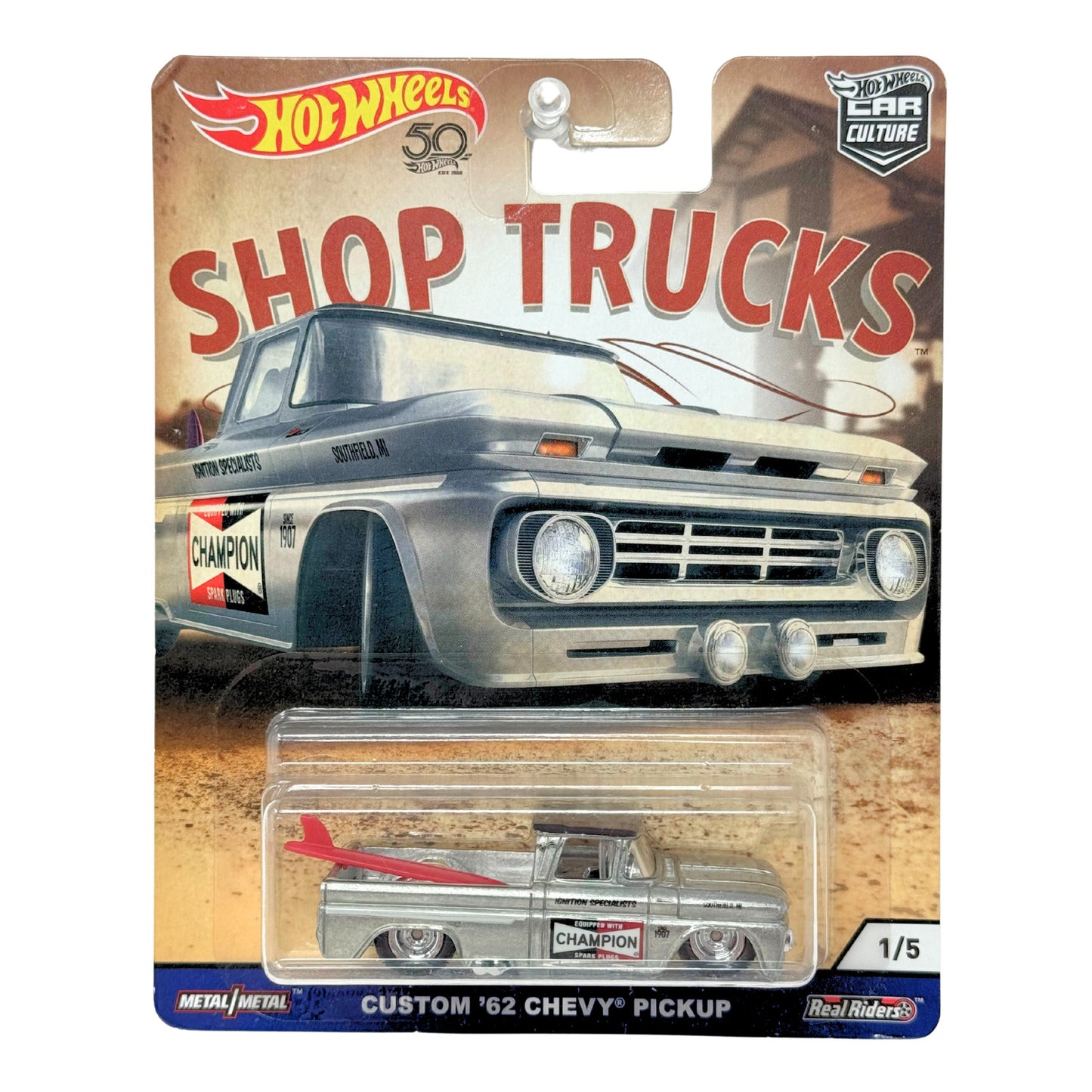 Hot Wheels Premium Shop Trucks Custom 1962 Chevy Pickup 1:64 Diecast DOME DAMAGE
