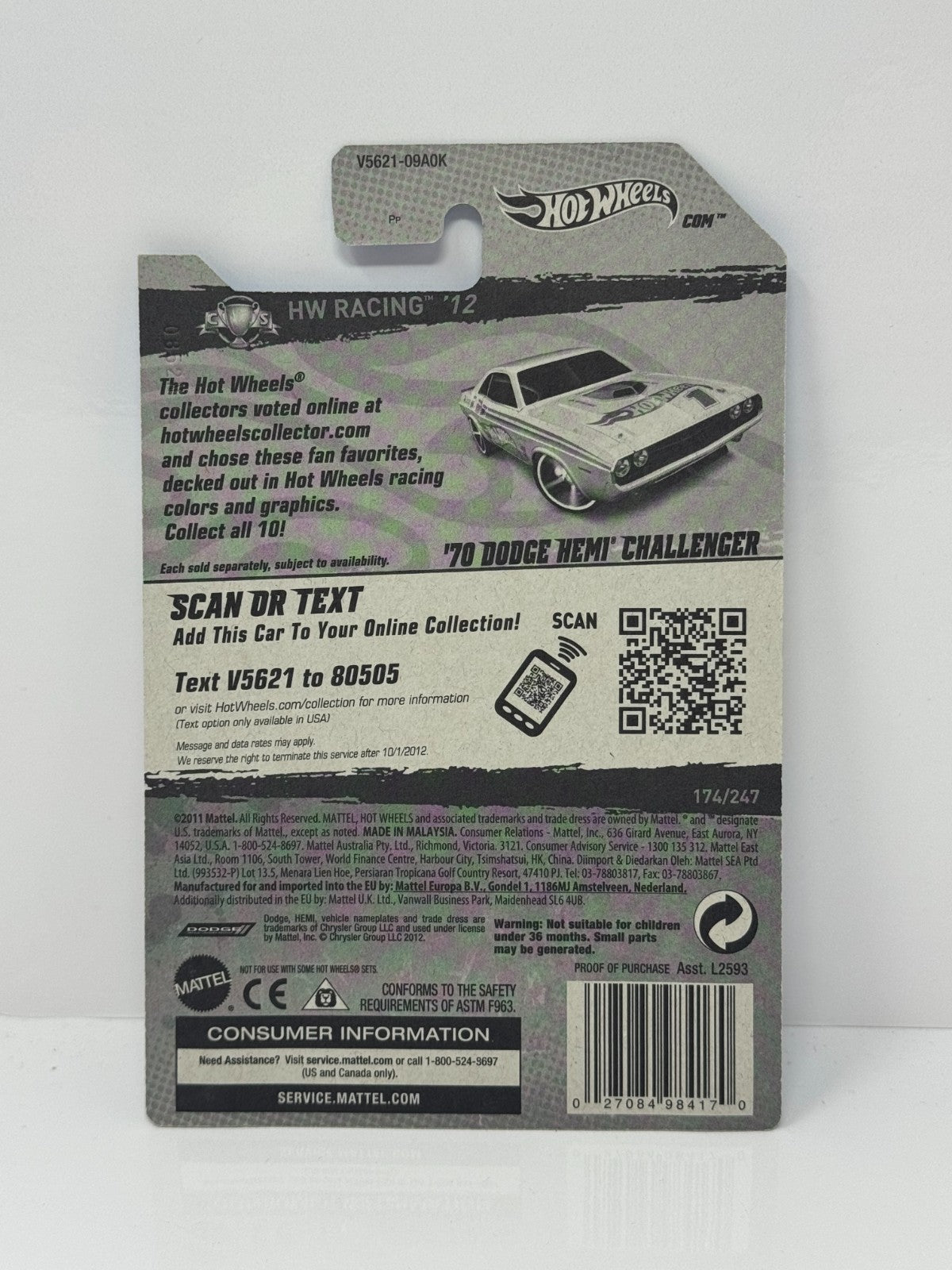 Hot Wheels Racing 1970 Dodge Hemi Challenger 1:64 Diecast Factory Sealed White