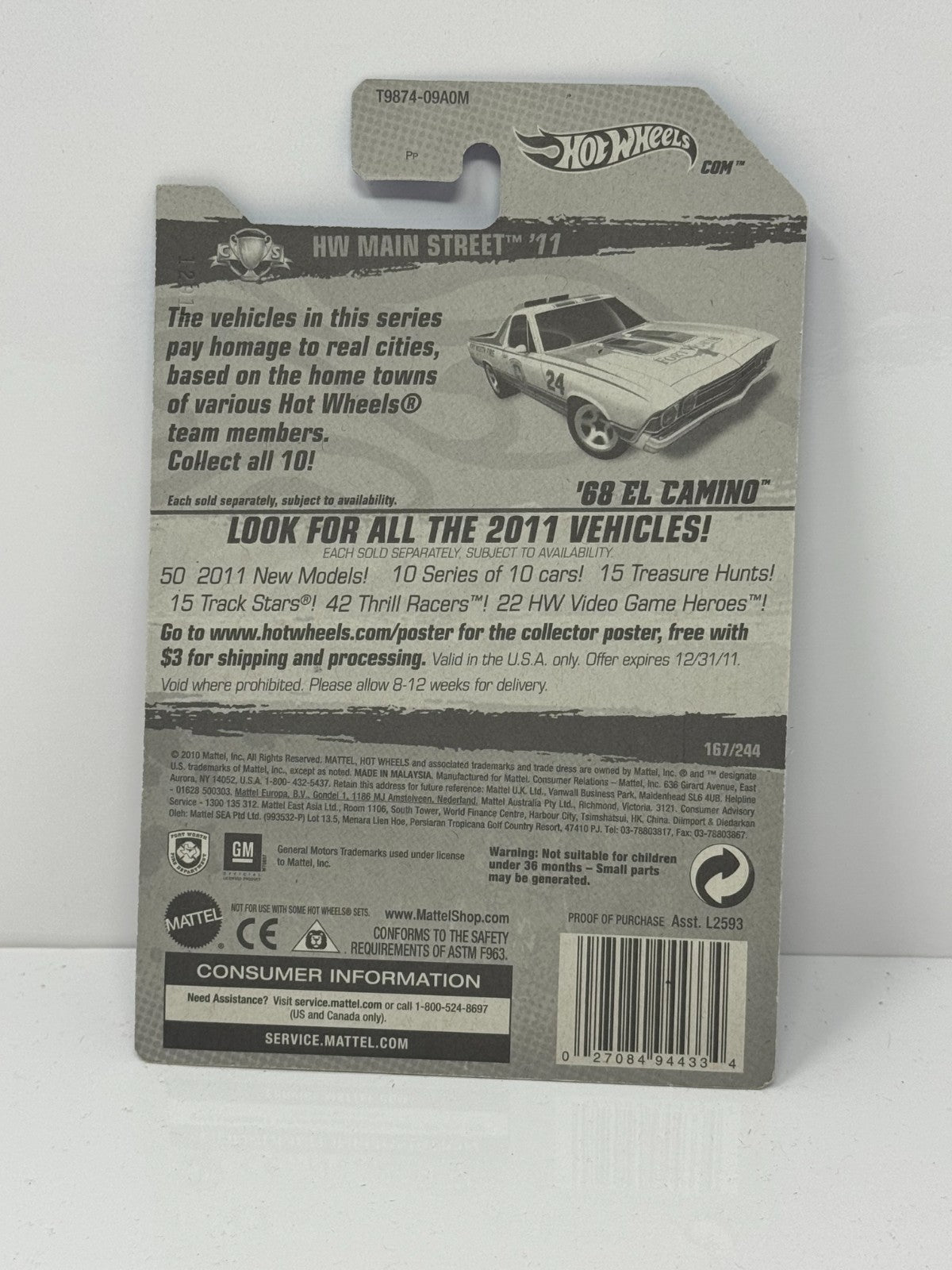 Hot Wheels HW Main Street '11 1968 Chevy El Camino 1:64 Diecast Factory Sealed