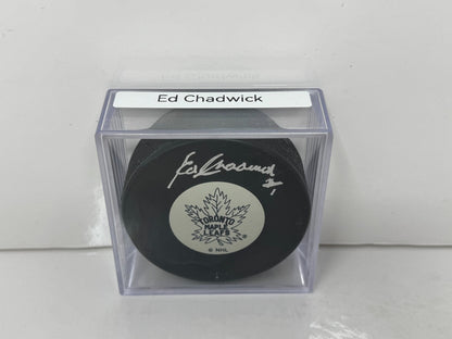 Ed Chadwick Toronto Maple Leafs Signed NHL Autograph Puck Silver Auto