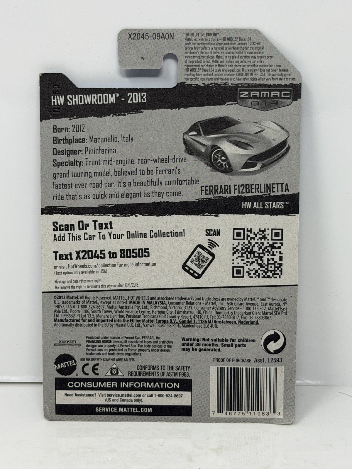 Hot Wheels ZAMAC HW Showroom Ferrari F12berlinetta 1:64 Diecast