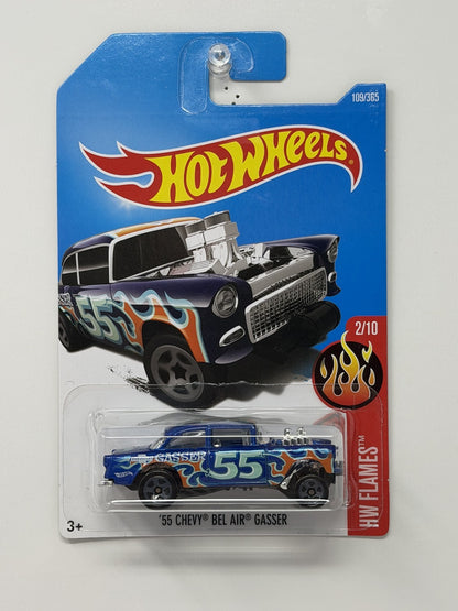 Hot Wheels HW Flames 1955 Chevy Bel Air Gasser Blue 1:64 Diecast