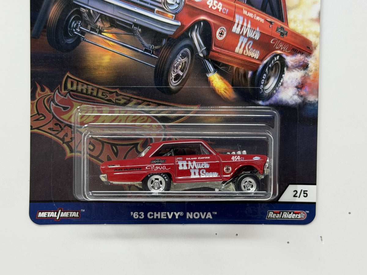 Hot Wheels Drag Strip Demons 1963 Chevy Nova 1:64 Diecast Real Riders