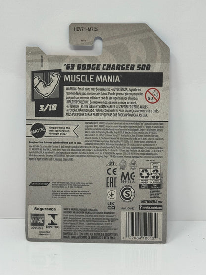 Hot Wheels Muscle Mania 1969 Dodge Charger 500 1:64 Diecast Gray Orange