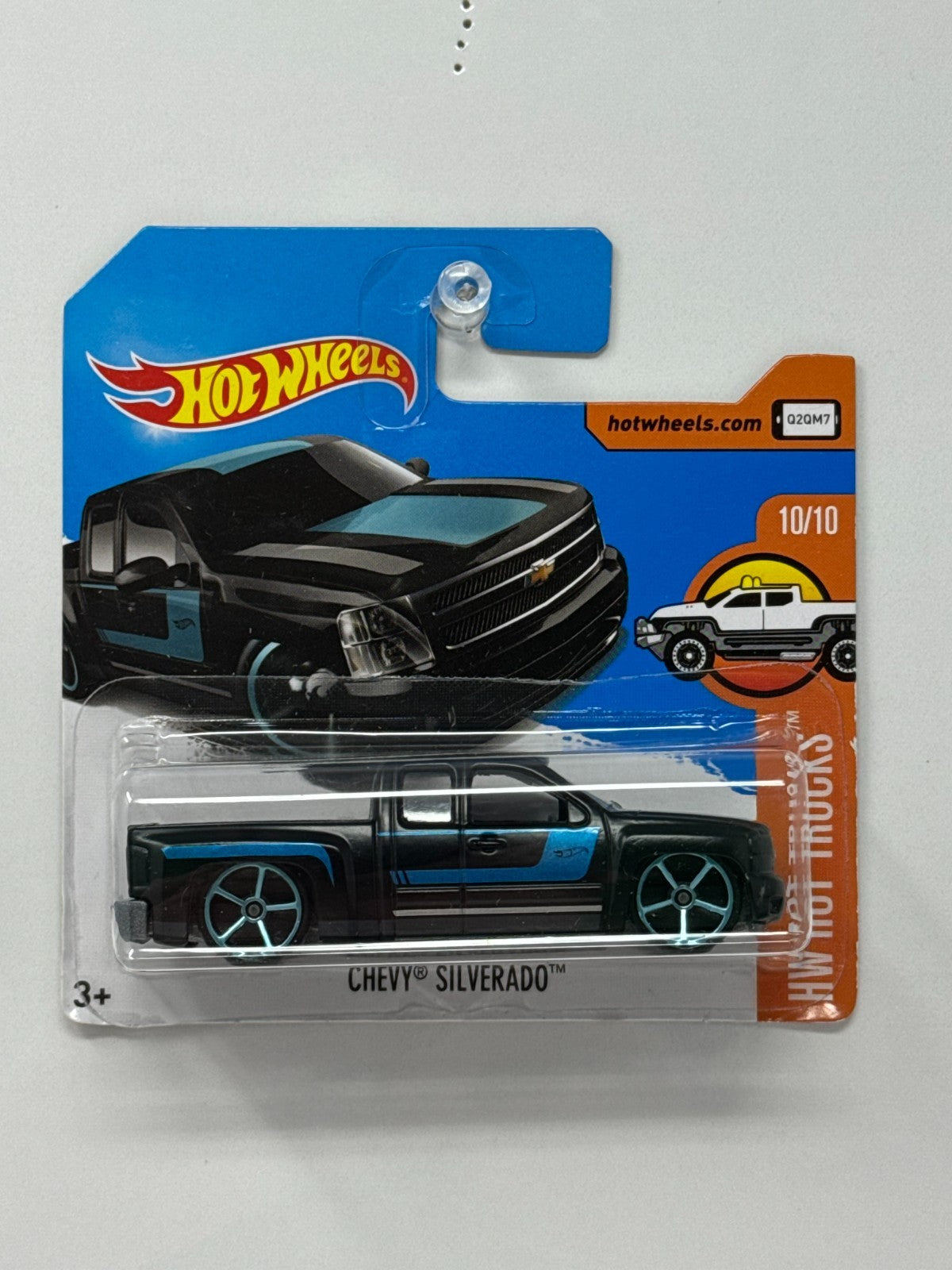 Hot Wheels HW Hot Trucks Chevy Silverado Black Blue Deco 1:64 Diecast Short Card