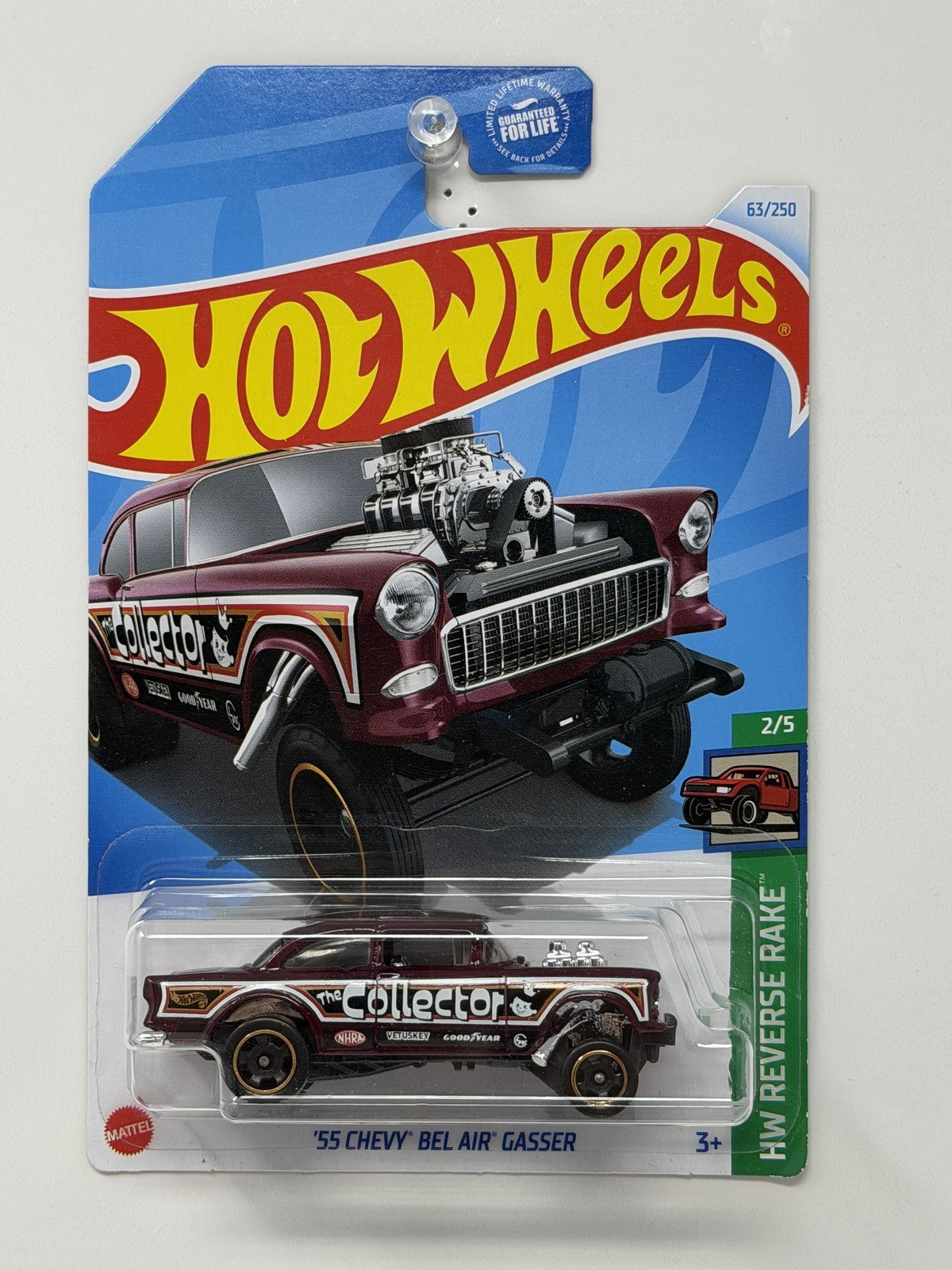 Hot Wheels HW Reverse Rake 1955 Chevy Bel Air Gasser Maroon 1:64 Diecast US Card