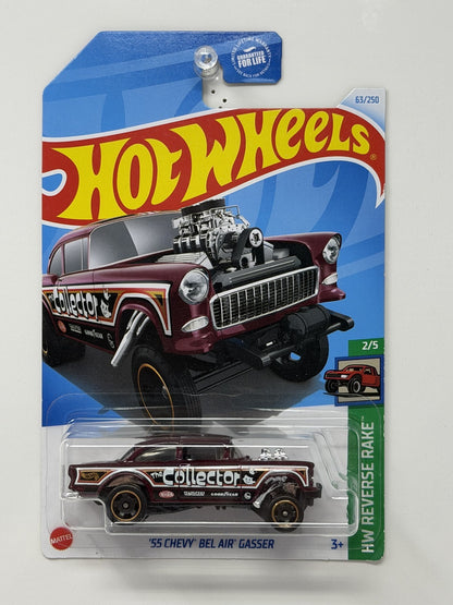 Hot Wheels HW Reverse Rake 1955 Chevy Bel Air Gasser Maroon 1:64 Diecast US Card