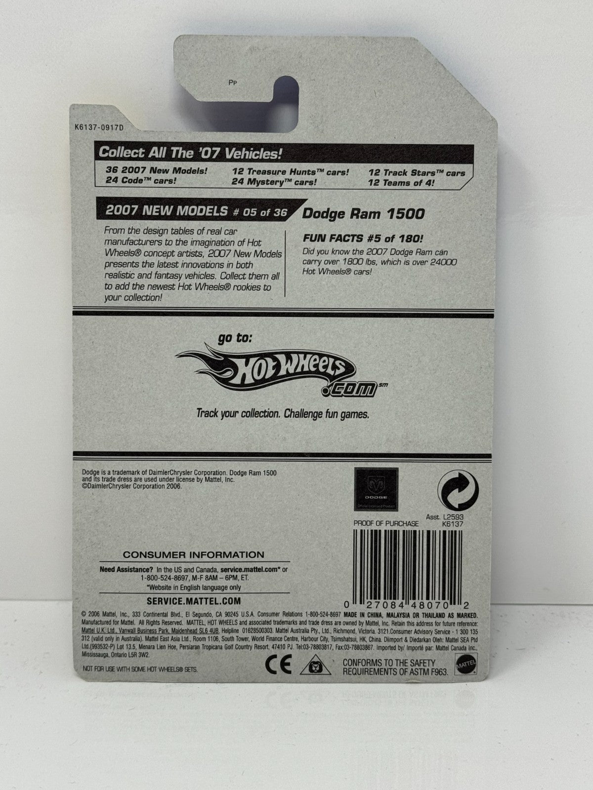Hot Wheels 2007 New Models Dodge Ram 1500 1:64 Diecast Factory Sealed