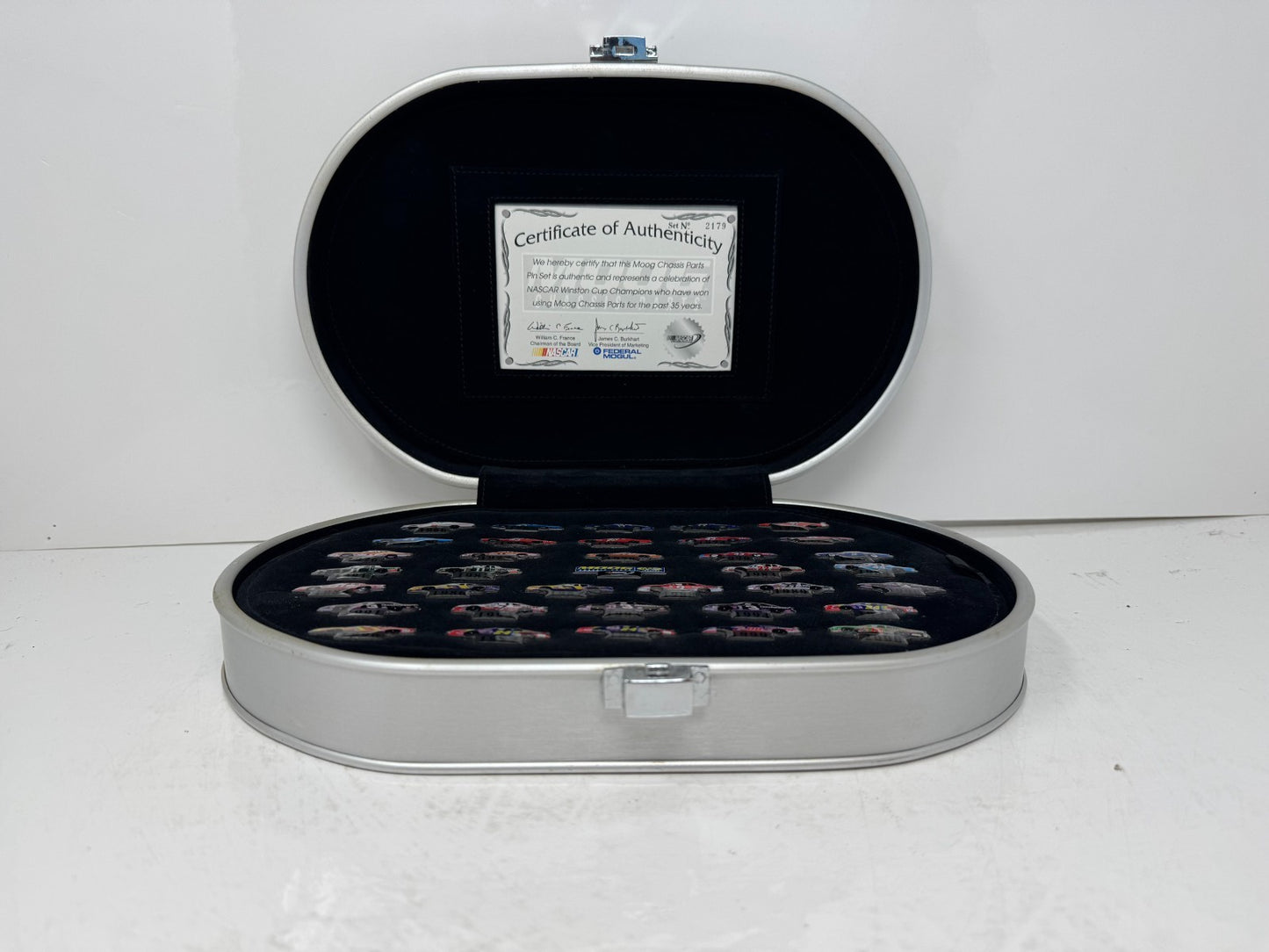 NASCAR Moog Chassis Parts 36 Pin Set Winston Cup Champions w/ Display Case RARE