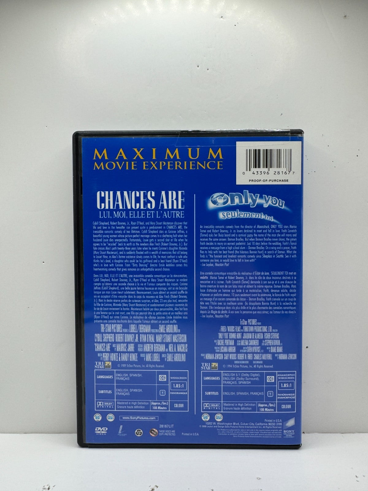 Chances Are / Only You (DVD) Robert Downey Jr. Romance