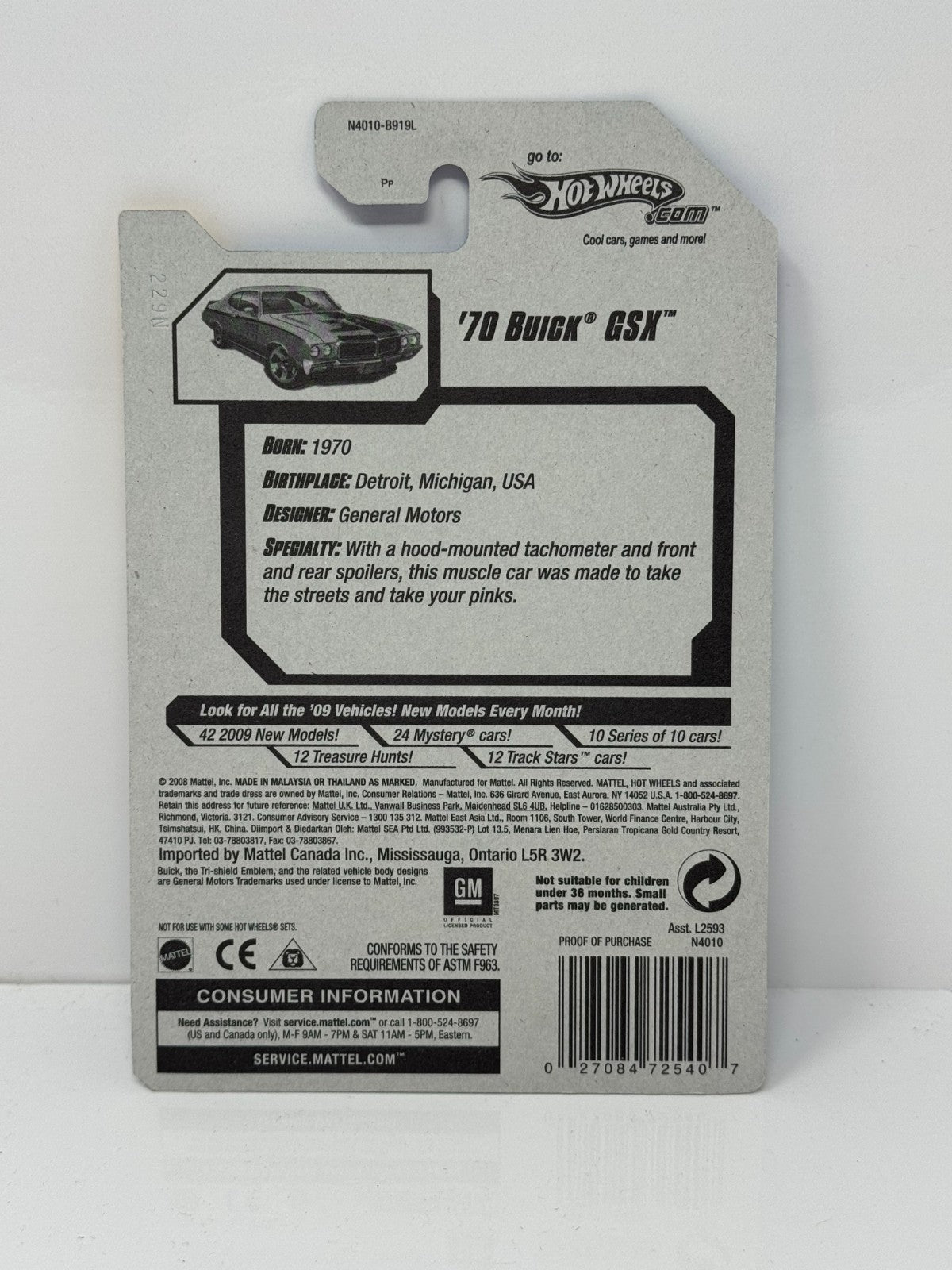 Hot Wheels 2009 New Models 1970 Buick GSX 1:64 Diecast Factory Sealed V2