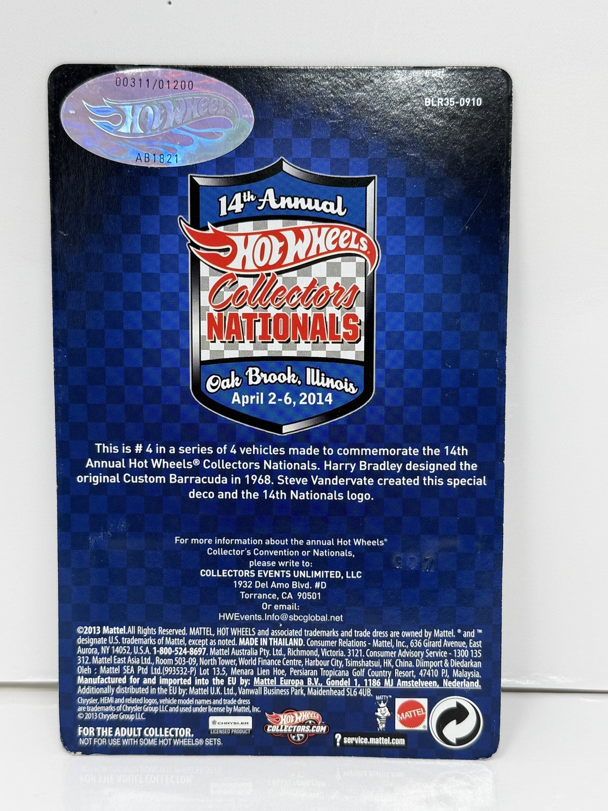 Hot Wheels 2014 14th Collectors Nationals Custom Barracuda 1:64 Diecast 311/1200