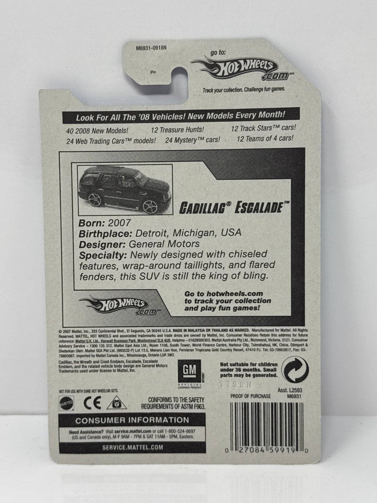 Hot Wheels All Stars Cadillac Escalade 1:64 Diecast Factory Sealed V3