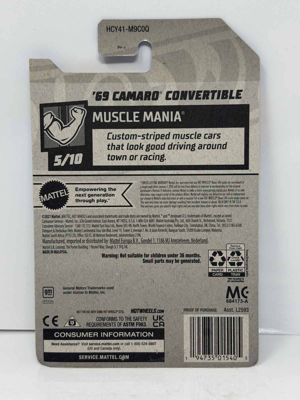 Hot Wheels ZAMAC Muscle Mania 1969 Camaro Convertible 1:64 Diecast