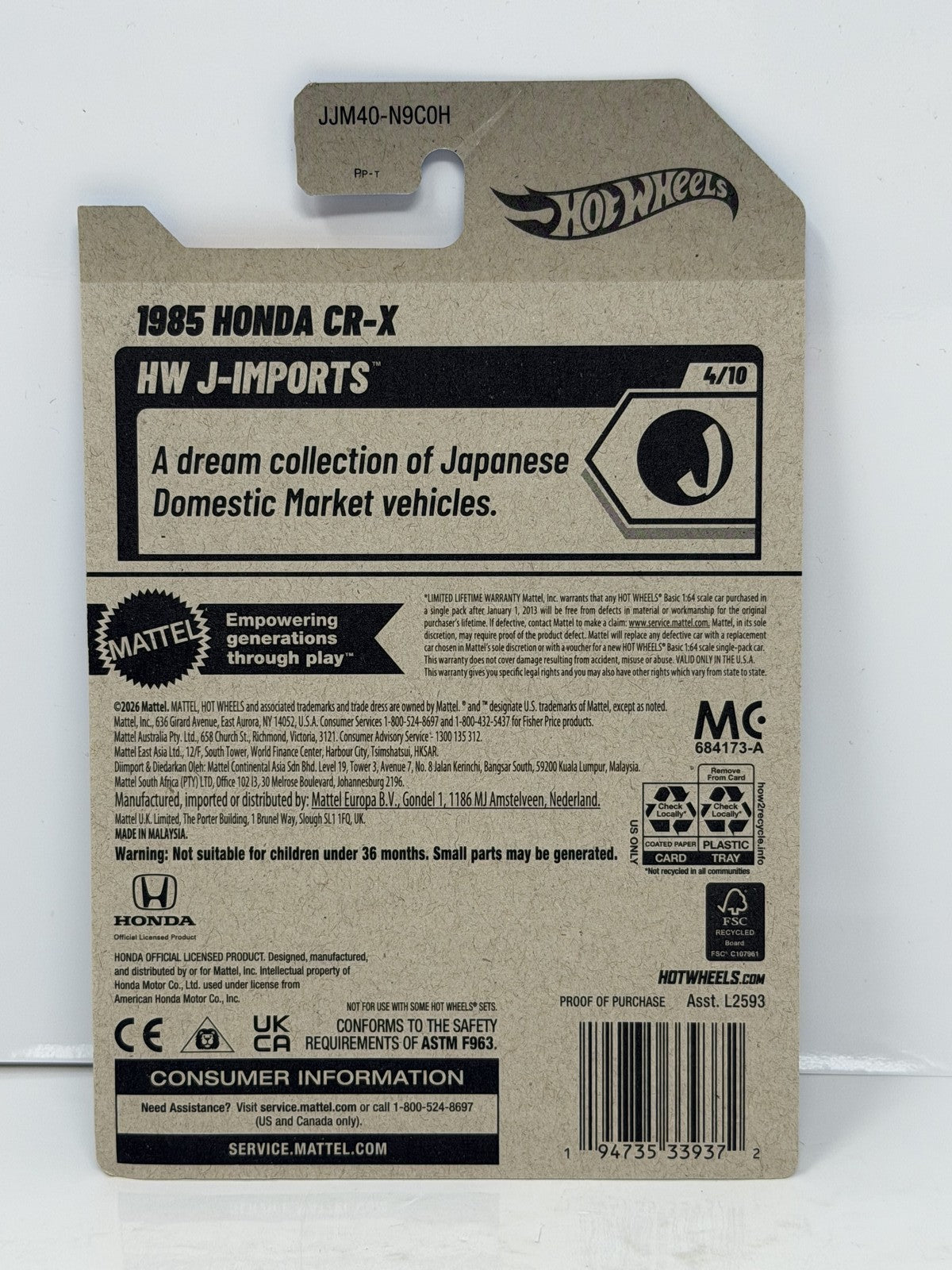 Hot Wheels ZAMAC HW J-Imports 1985 Honda CR-X 1:64 Diecast