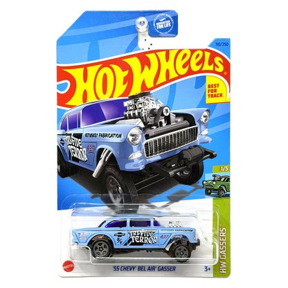 Hot Wheels HW Gassers 1955 Chevy Bel Air Gasser Blue 1:64 Diecast U.S. Card