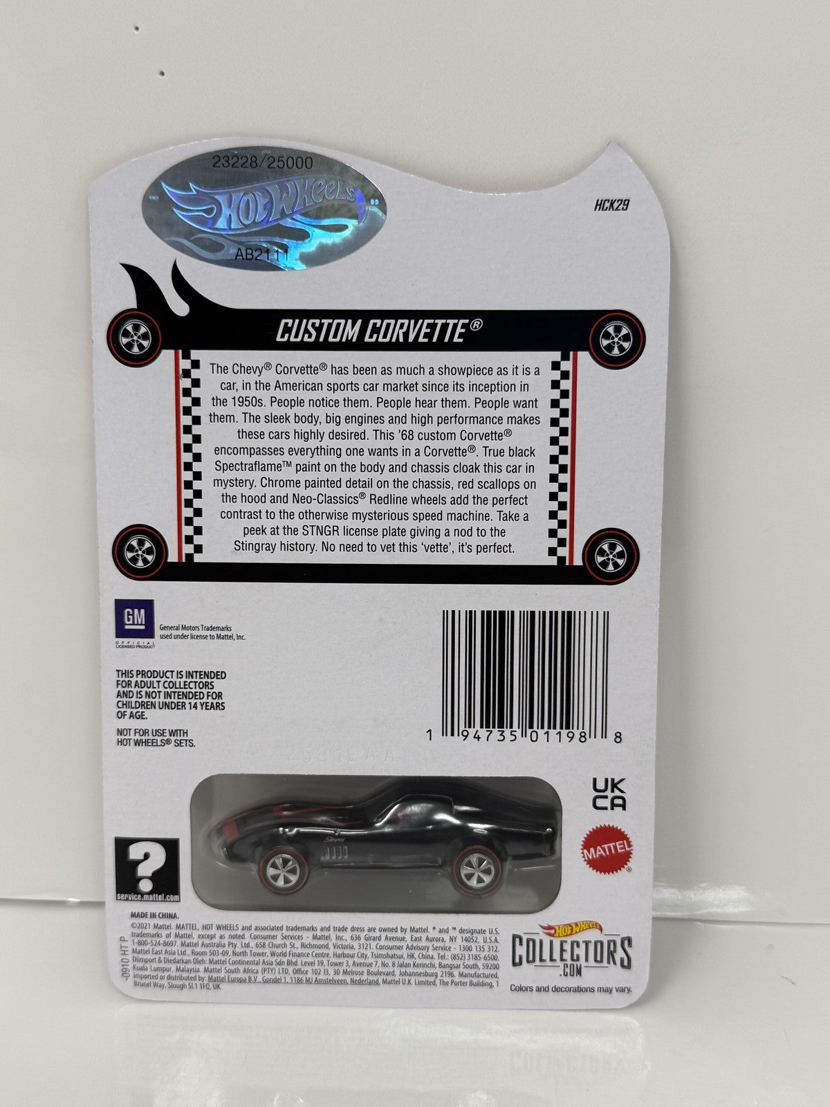 Hot Wheels RLC Red Line Club Custom Corvette 1:64 Diecast 23228/25000