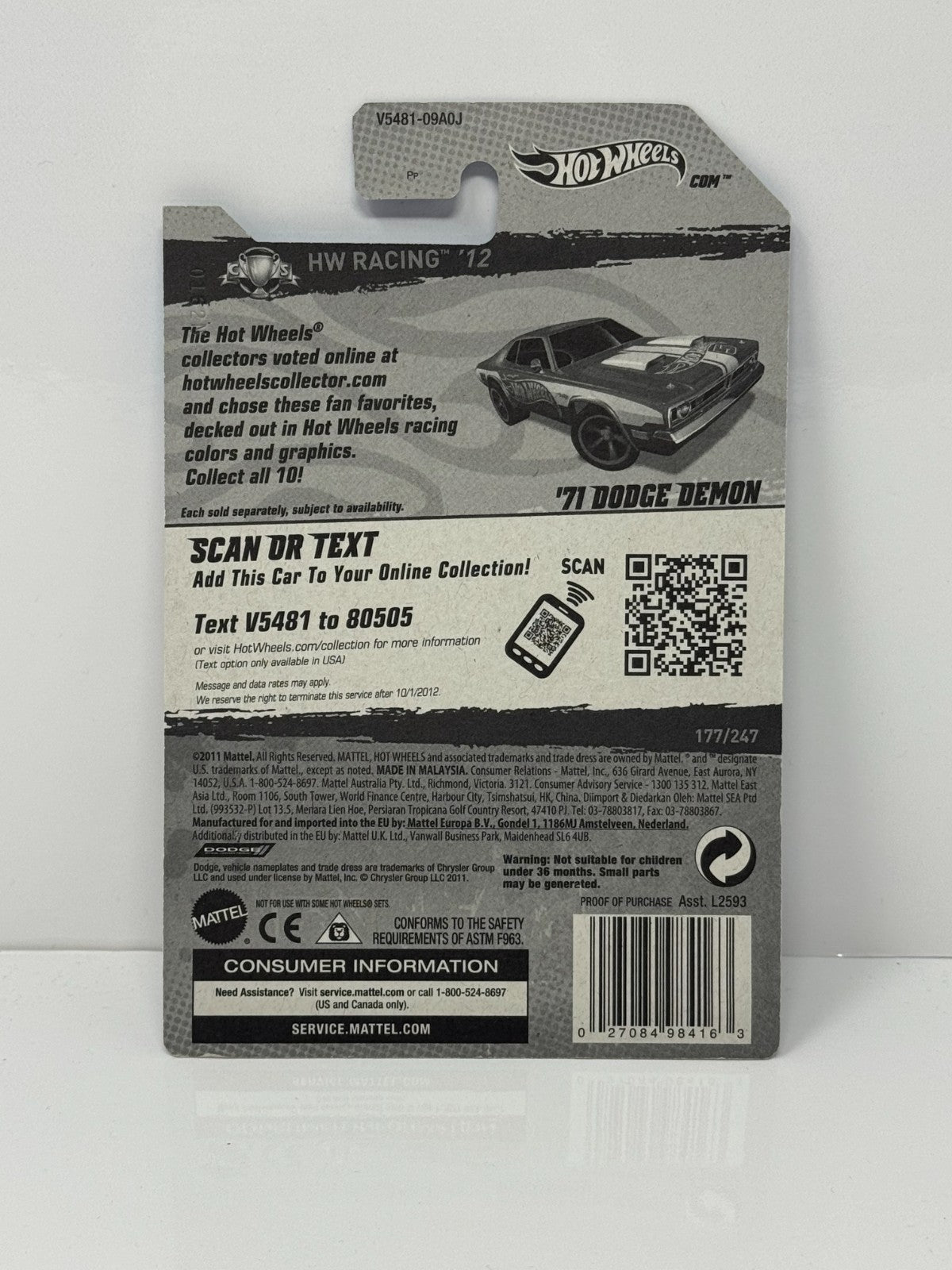 Hot Wheels Racing 1971 Dodge Demon 1:64 Diecast Factory Sealed