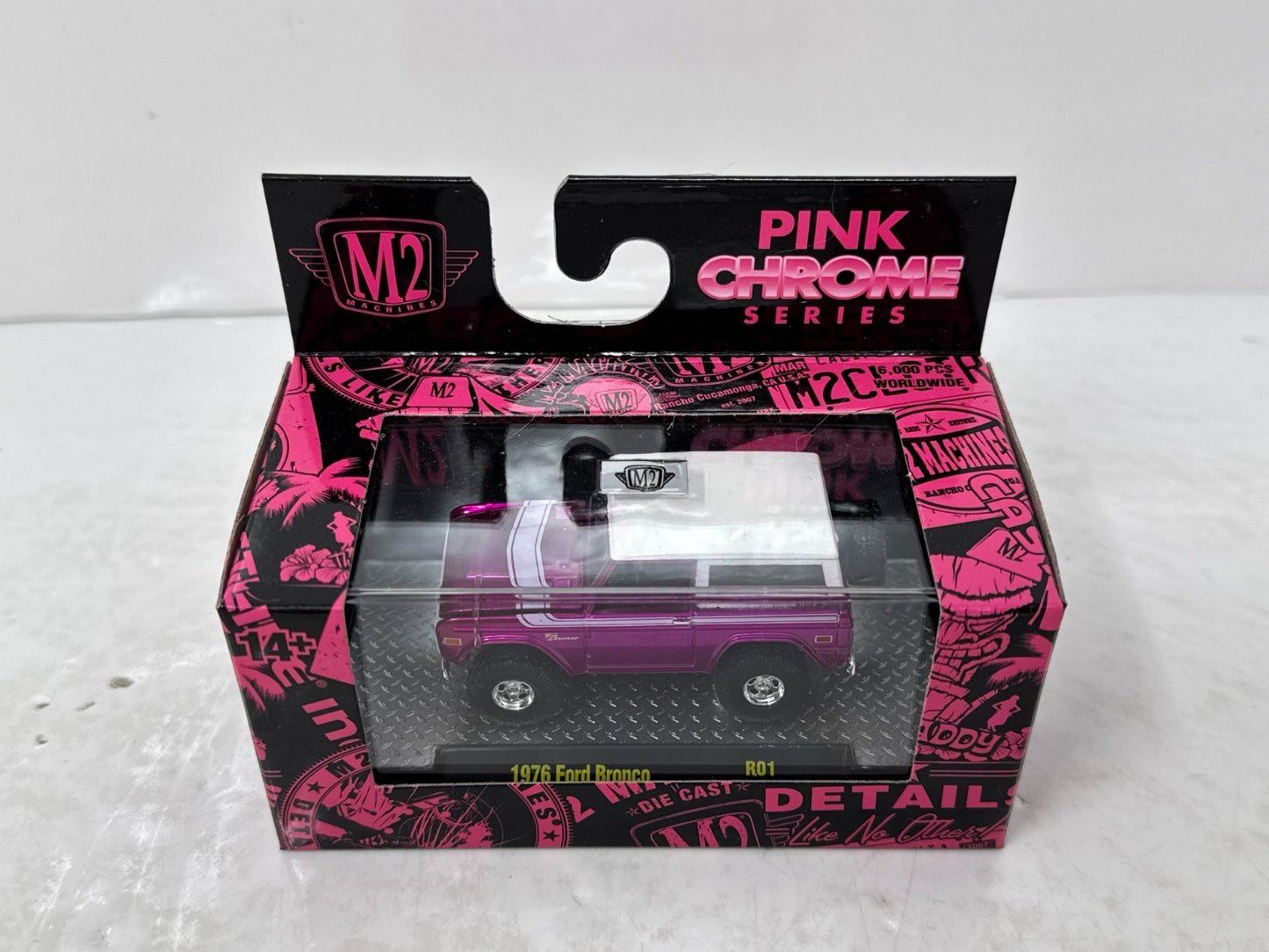 M2 Machines Pink Chrome Series 1976 Ford Bronco 1:64 Diecast