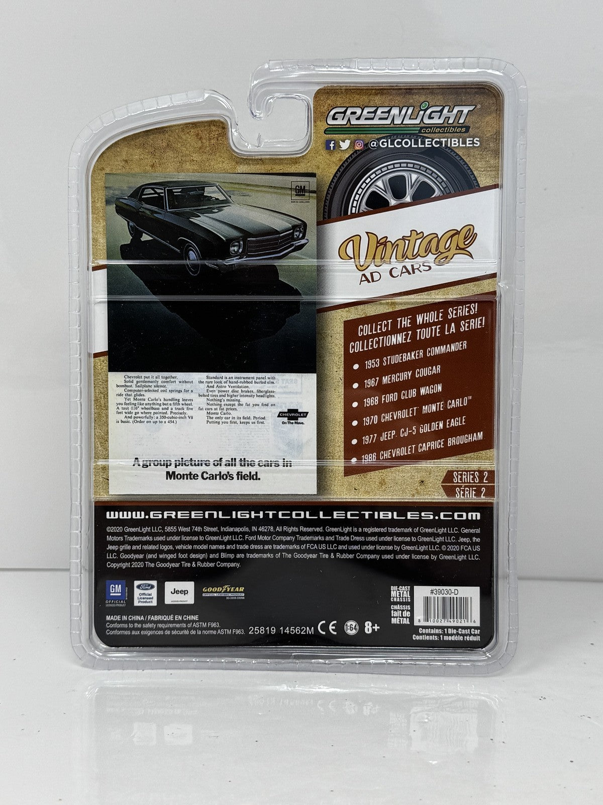 GreenLight Vintage Ad Cars 1970 Chevrolet Monte Carlo 1:64 Diecast