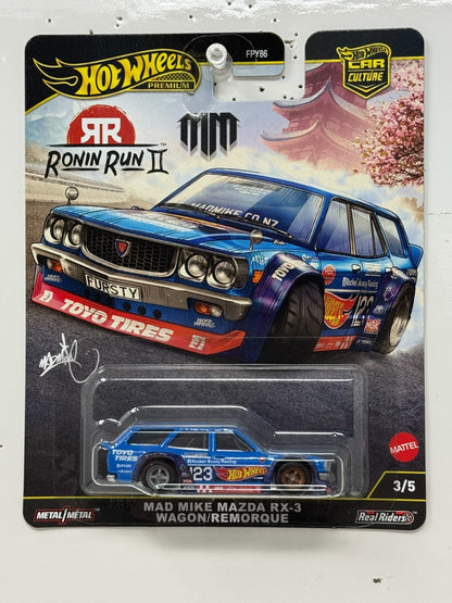 Hot Wheels Premium Ronin Run II Mad Mike Mazda RX-3 Wagon Remorque 1:64 Diecast