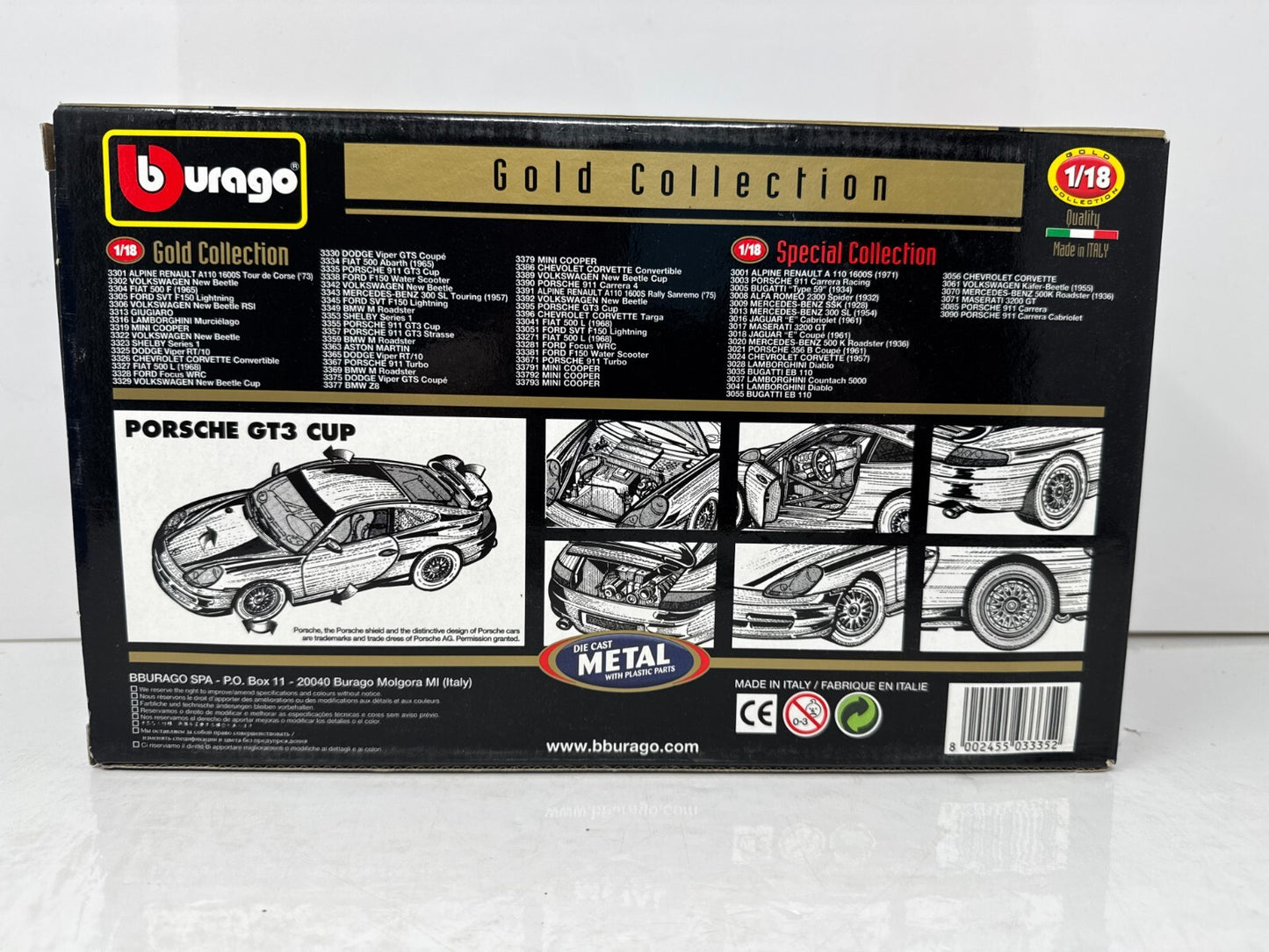 Bburago Porsche GT3 Cup Gold Collection 1:18 Diecast
