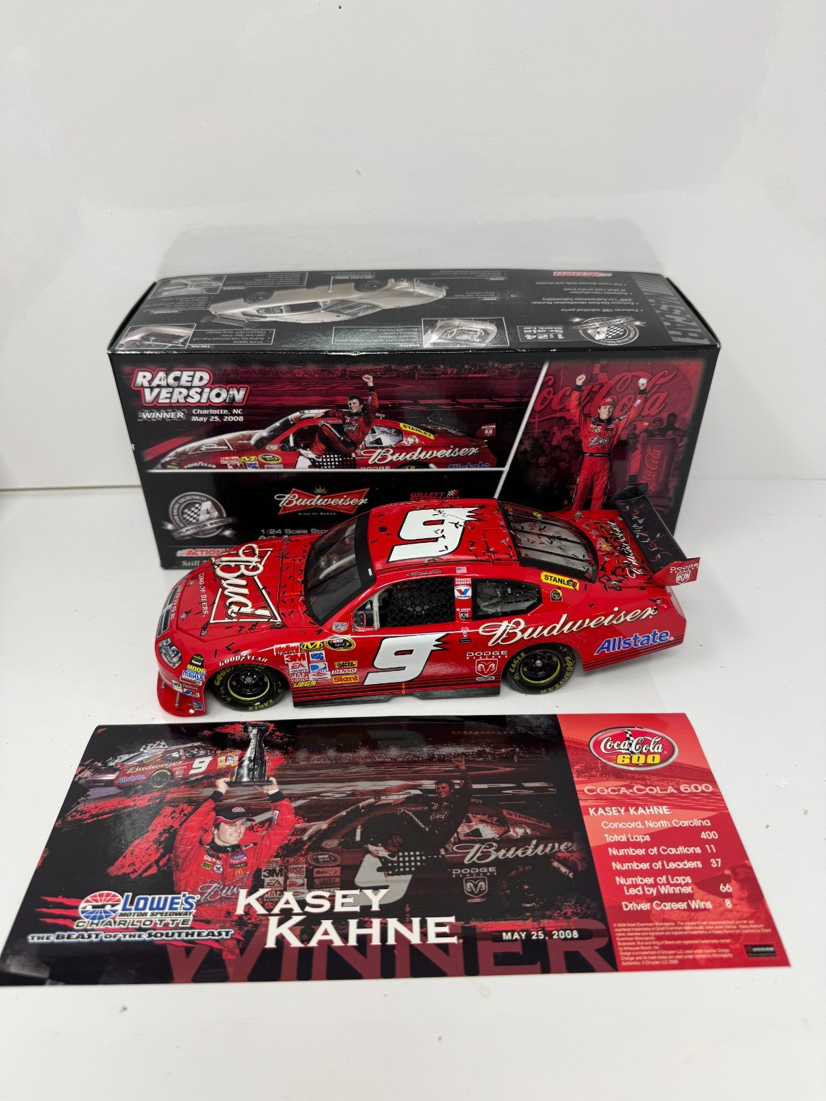 Action NASCAR #9 Kasey Kahne Budweiser Coke 600 Race Win 2008 1:24 Diecast