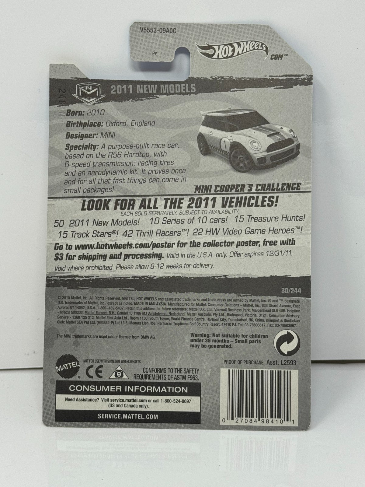 Hot Wheels 2011 New Models Mini Cooper S Challenge 1:64 Diecast Factory Sealed