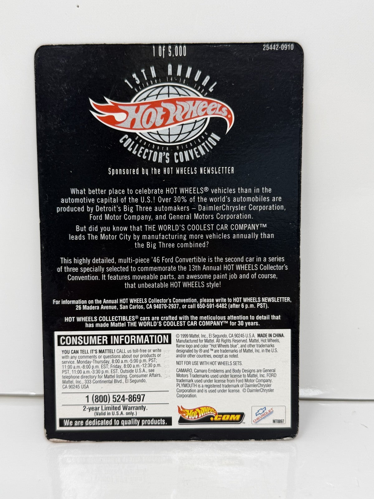 Hot Wheels 1999 13th Collectors Convention 1946 Ford Convertible 1:64 Diecast