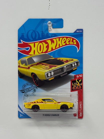Hot Wheels Flames 1971 Dodge Charger 1:64 Diecast Yellow