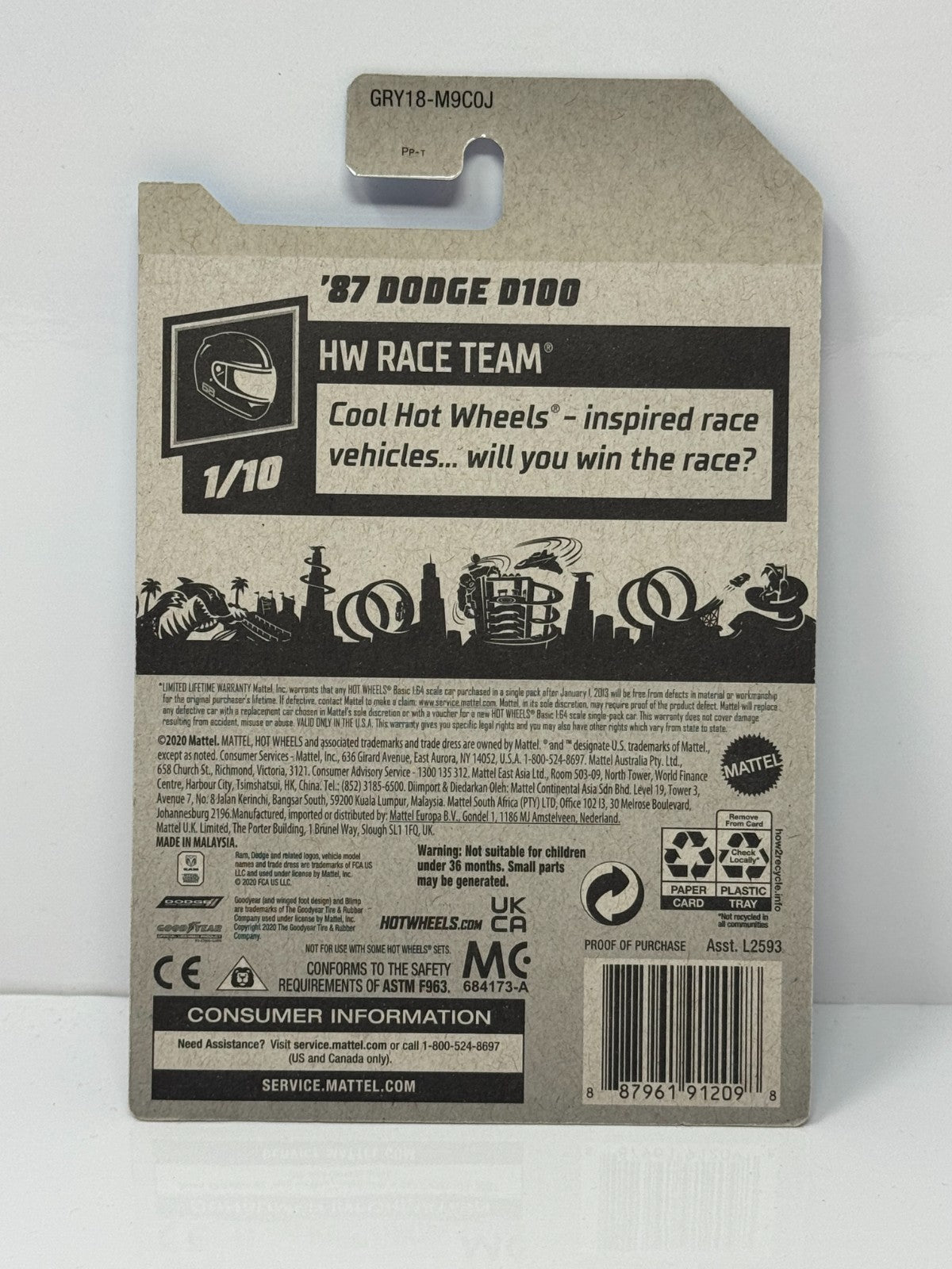 Hot Wheels Race Team 1987 Dodge D100 1:64 Diecast V3