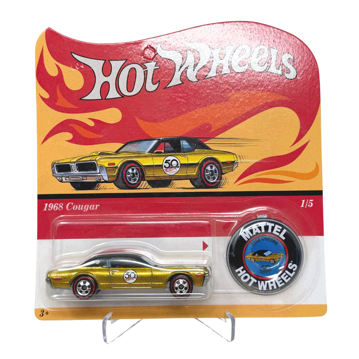 Hot Wheels 50th Anniversary 1968 Mercury Cougar 1:64 Diecast w/ Button