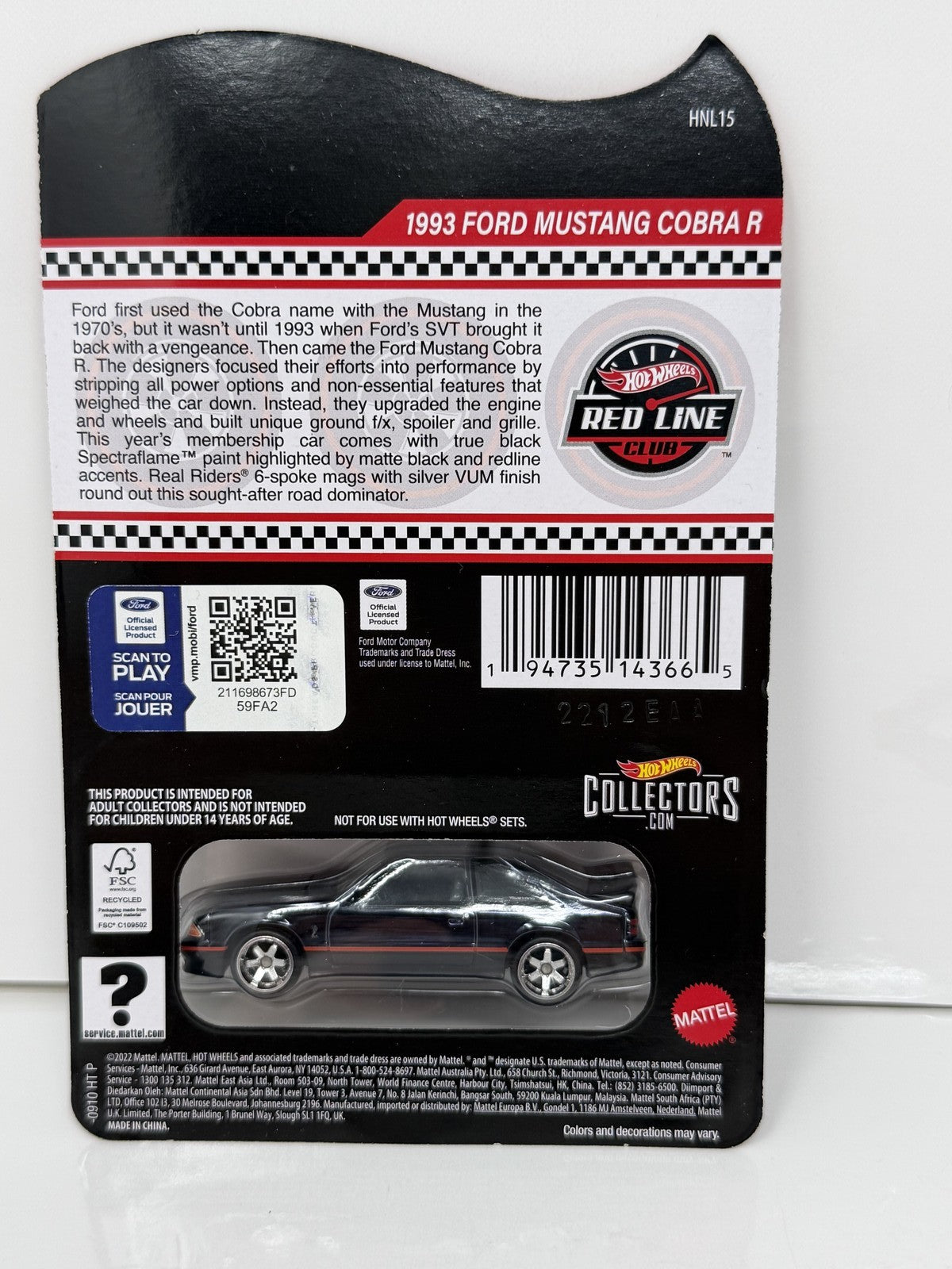 Hot Wheels RLC 2023 Club Exclusive 1993 Ford Mustang Cobra R 1:64 Diecast