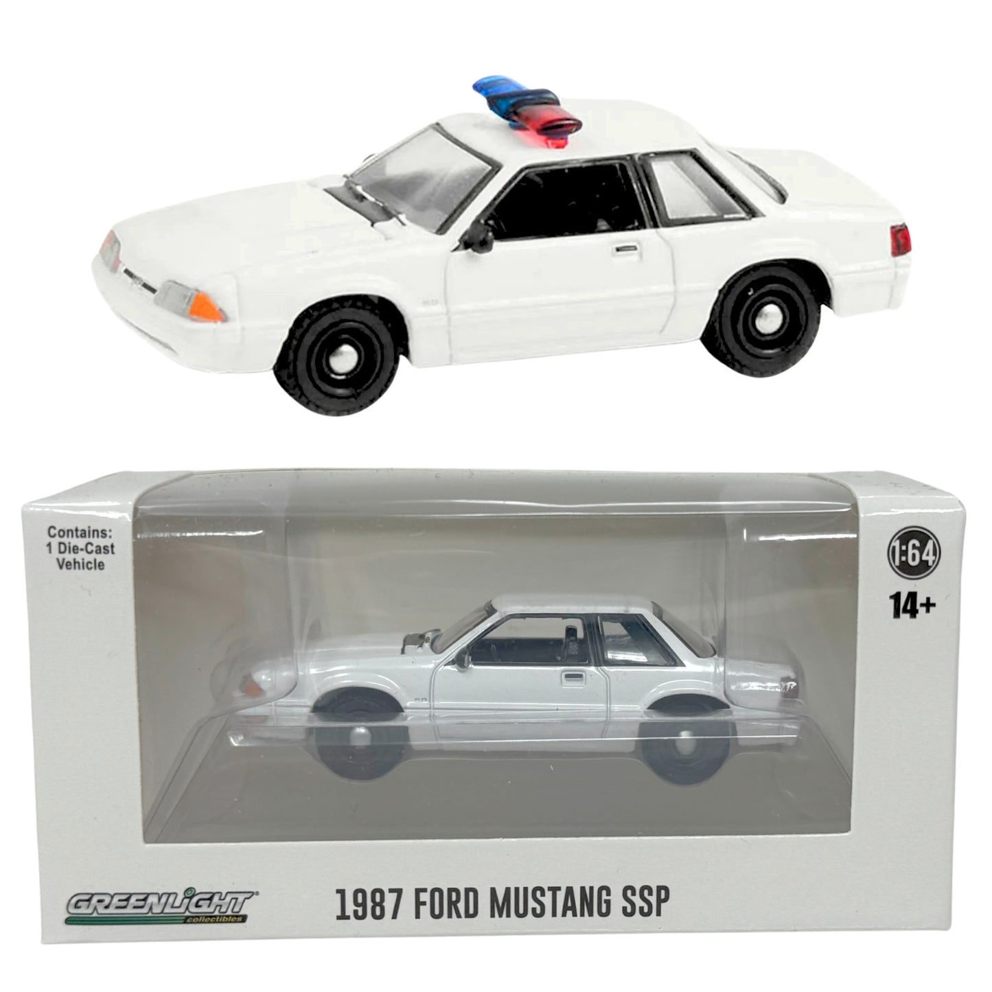 Greenlight Hot Pursuit 1987 Ford Mustang SSP White 1:64 Diecast