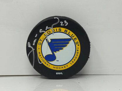 Gaston Gingras St. Louis Blues Signed NHL Autograph Puck Silver Auto